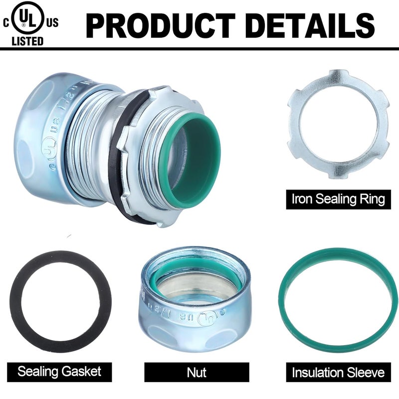 Copkim 10 Pcs 1/2 Inch EMT Raintight Compression Connectors Zinc Plated Steel, Insulated Waterproof EMT Box Connector Electrical Conduit Fittings - Image 5